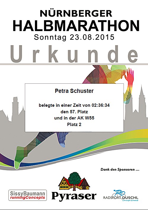 Urkunde Nürnberger Halbmarathon 2015