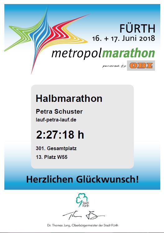Urkunde Metropolmarathon 2018