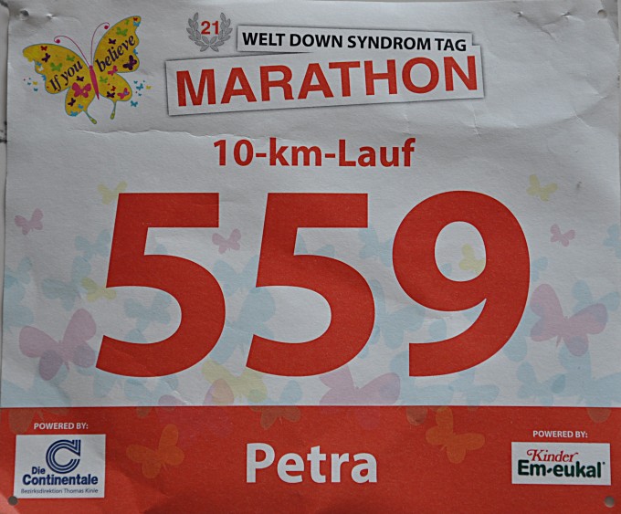 Startnummer Welt Down Syndtom Tag Marathon