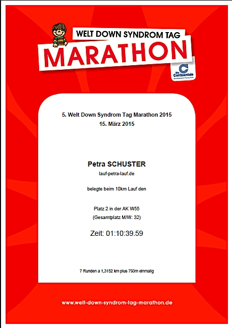 Urkunde Welt Down Syndrom Tag Marathon 2015